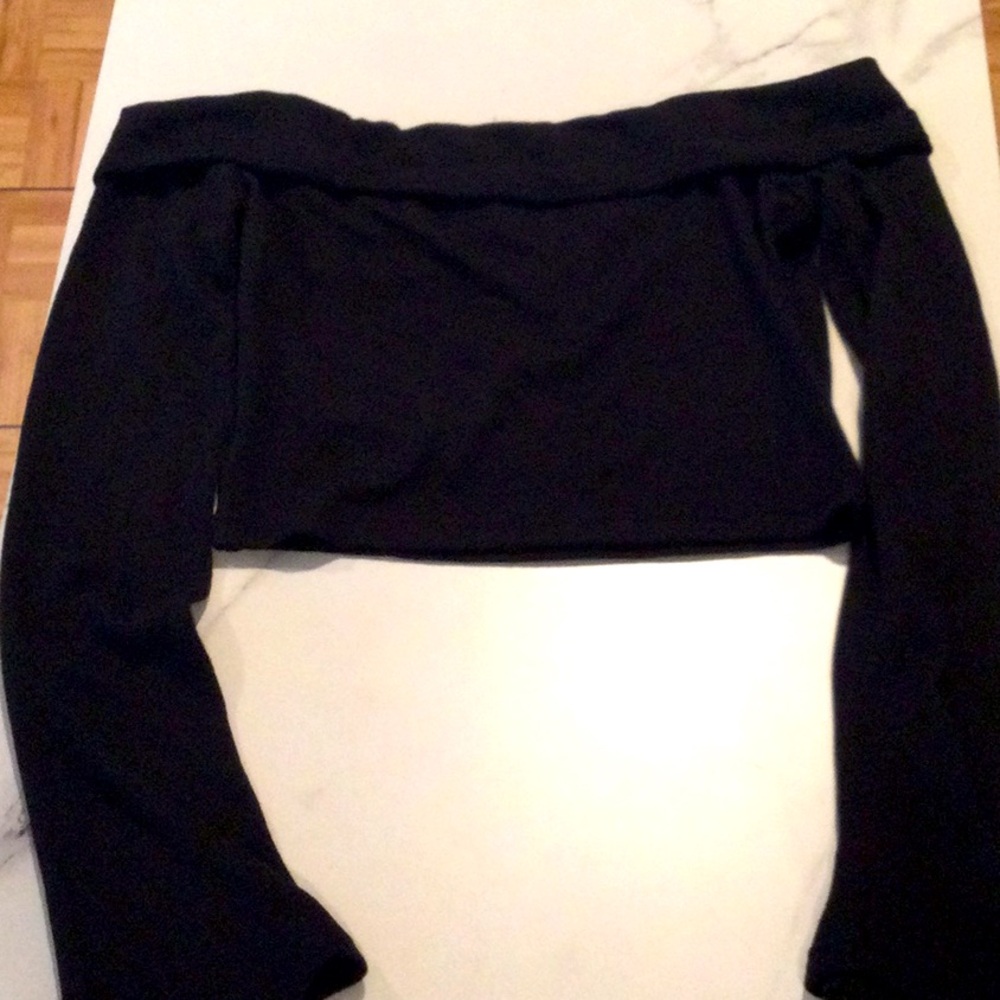Cider black knit off the shoulder top, small.